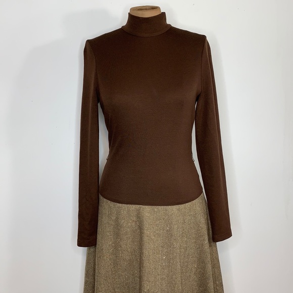 Vintage Wool Herringbone Turtleneck Dress Size 6 - Picture 2 of 14